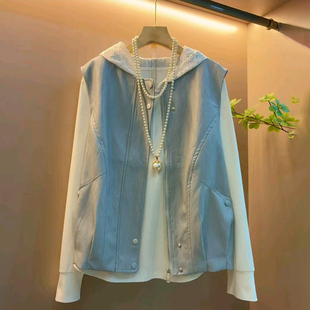 女装 宽松气质马甲搭配叠穿显瘦连帽小衫 2026新款 短款 春季 胖mm大码