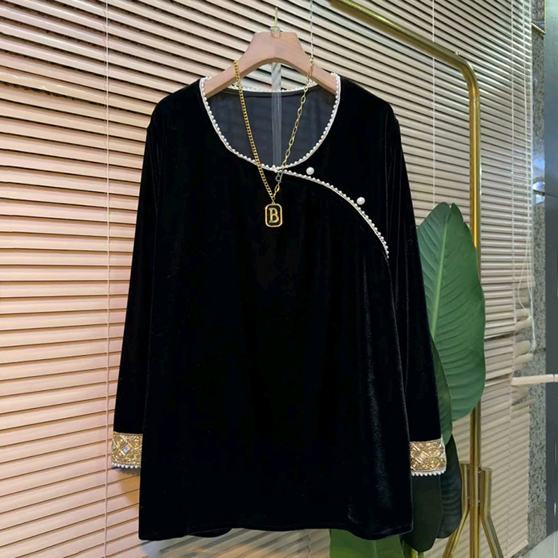胖妹妹大码女装春季2026新款欧货新中式国风设计感圆领钉珠丝绒衫,女装/女士精品,大码内搭,淘宝优惠券,粉丝福利购,淘宝优惠卷