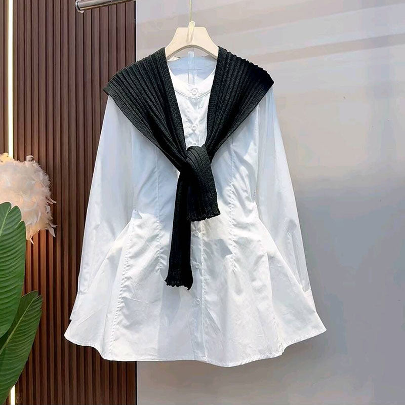 百搭收腰衬衫针织披肩两件套