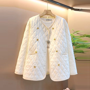 女装 秋季 棉服外套大码 韩系减龄菱形格轻薄款 胖mm宽松夹棉上衣 新款
