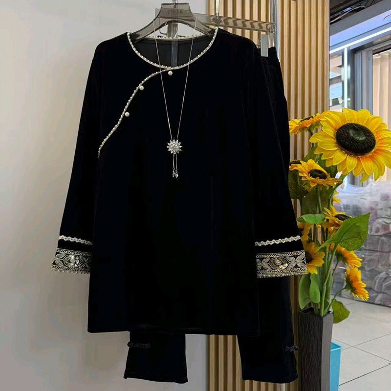 遮肉大码女装钉珠内搭胖mm显瘦新中式拼接丝绒衫春季新款盘扣裤子,女装/女士精品,大码内搭,淘宝优惠券,粉丝福利购,淘宝优惠卷