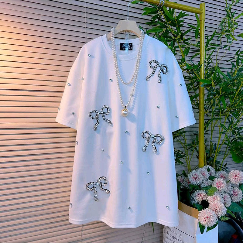 大码女装2026新款韩版重工钉钻蝴蝶结设计感短袖T恤胖mm洋气上衣,女装/女士精品,大码内搭,淘宝优惠券,粉丝福利购,淘宝优惠卷