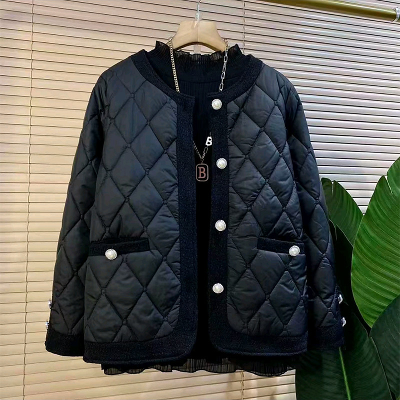 小香风菱格棉外套打底衫