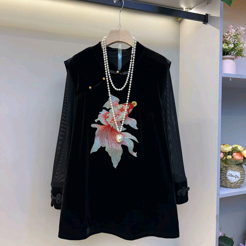 新中式轻奢锦鲤刺绣马甲裙新款胖妹妹气质拼接盘扣袖内搭大码女装,女装/女士精品,常规大码外套,淘宝优惠券,粉丝福利购,淘宝优惠卷