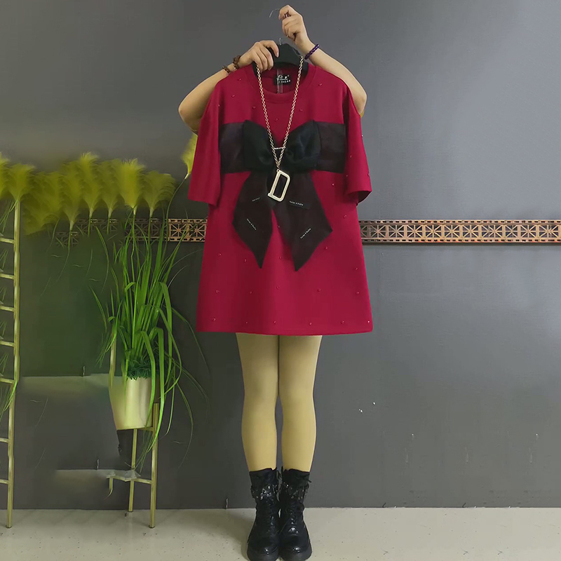 时尚蝴蝶结重工钉钻设计半袖上衣