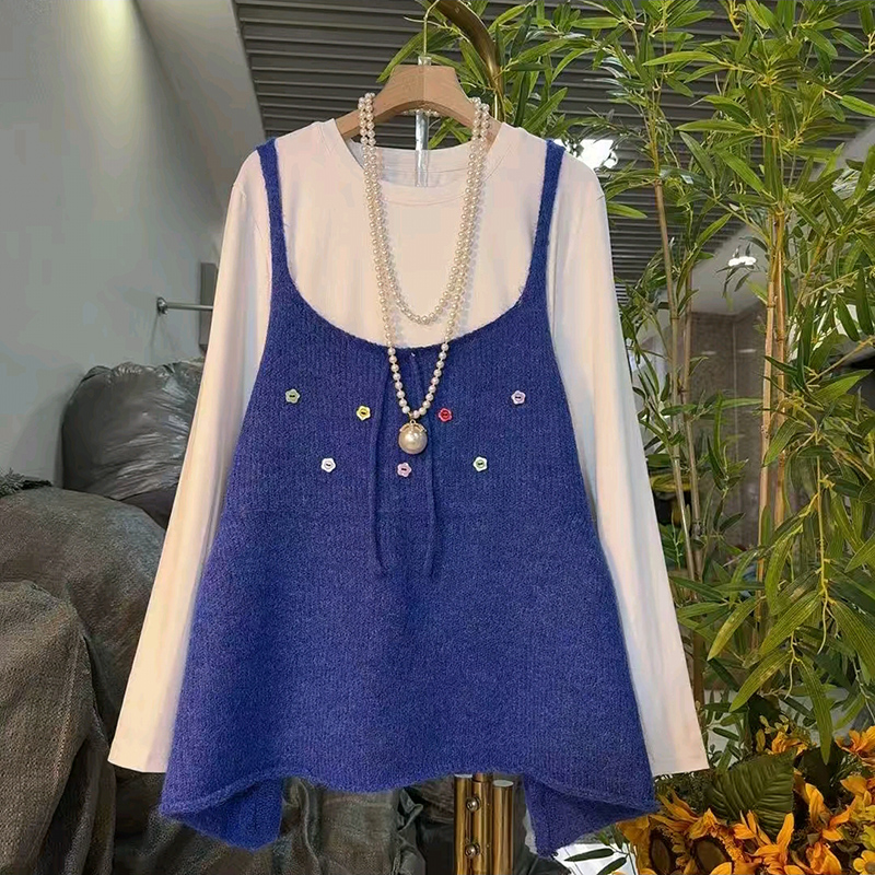 针织吊带马甲背心打底小衫套装新