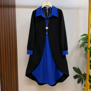 欧货时尚 女装 裙子潮 设计感拼接气质显瘦连衣裙胖妹妹大码 早春新款