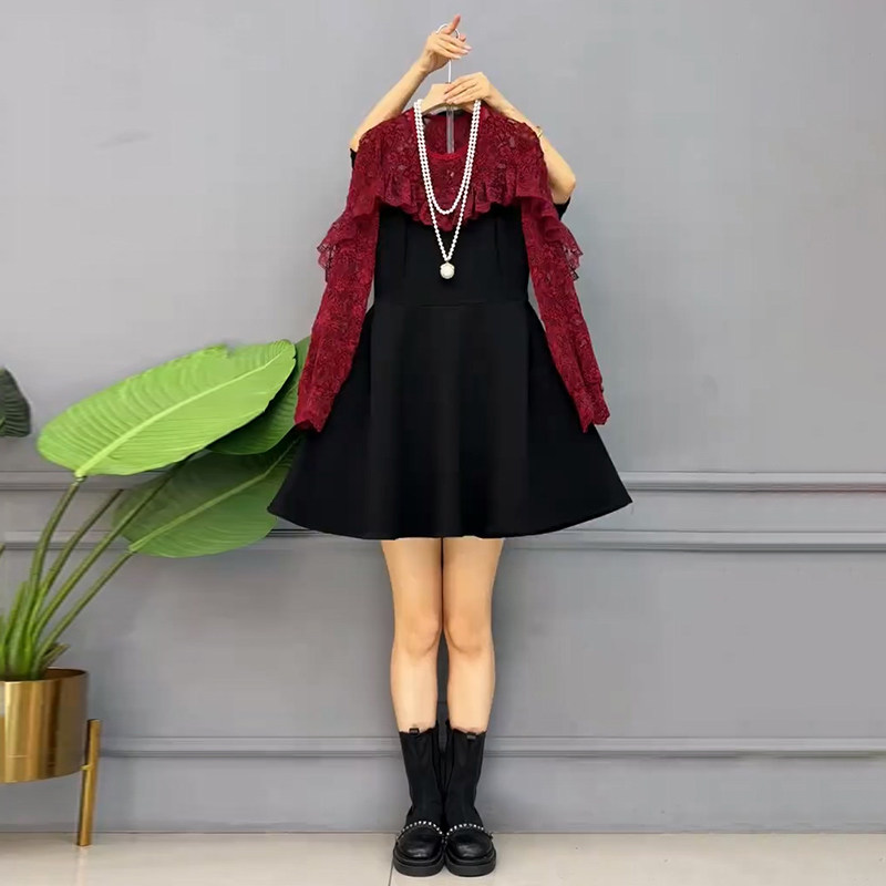 时尚法式蕾丝镂空优雅显瘦连衣裙