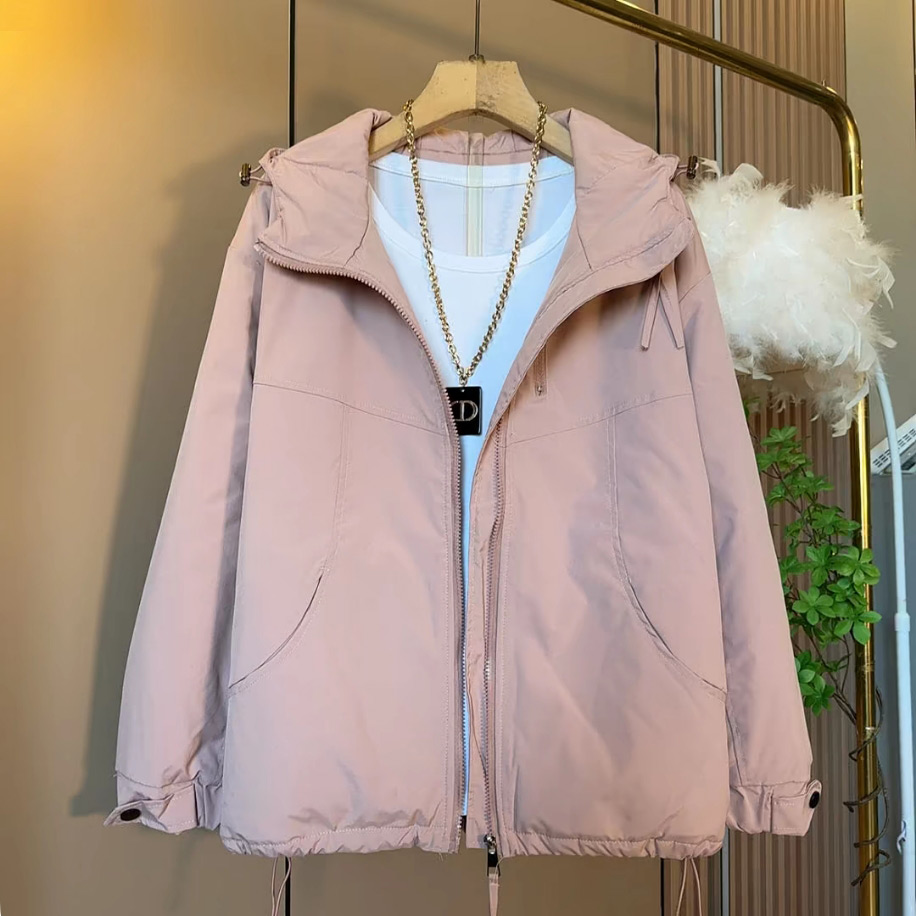 连帽双拉链夹棉冲锋衣外套