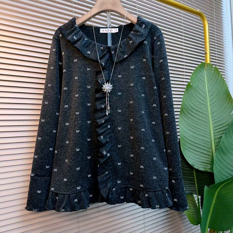 胖妹妹大码女装轻奢简约木耳花边蝴蝶结小衫新款气质百搭显瘦上衣,女装/女士精品,大码内搭,淘宝优惠券,粉丝福利购,淘宝优惠卷