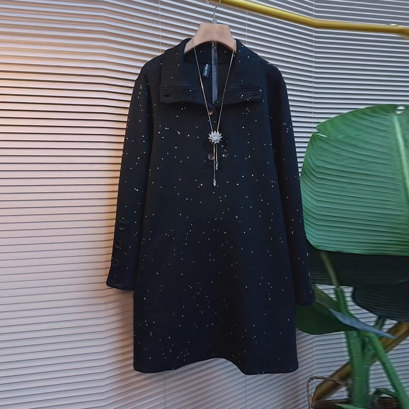 韩版大口翻领亮片大衫