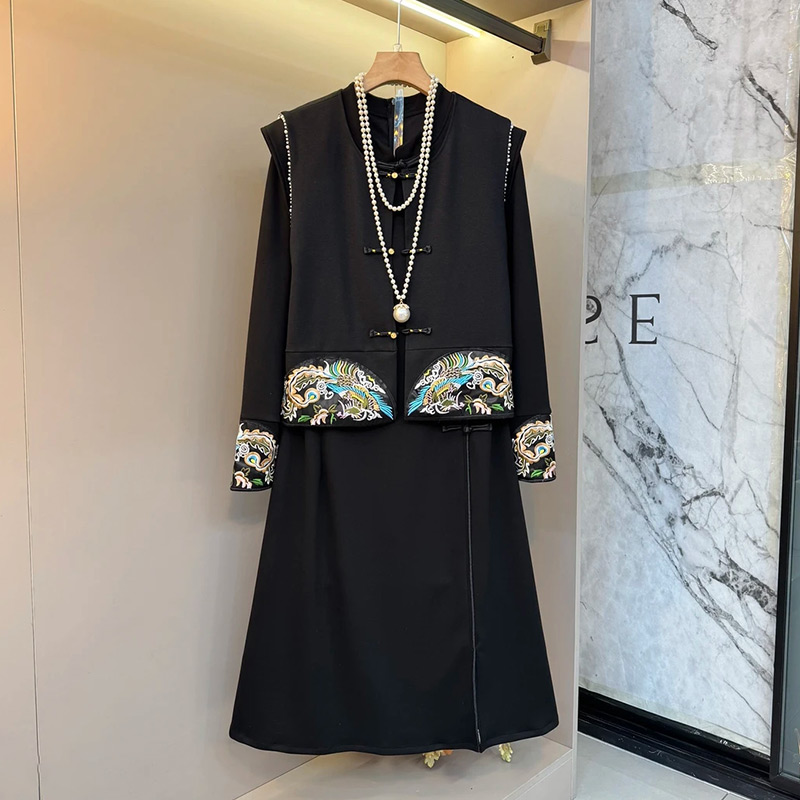 拼接钉珠马甲连衣裙套装