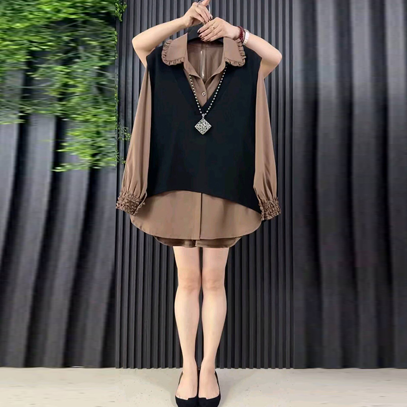 简约气质马甲百搭打底衬衫两件套