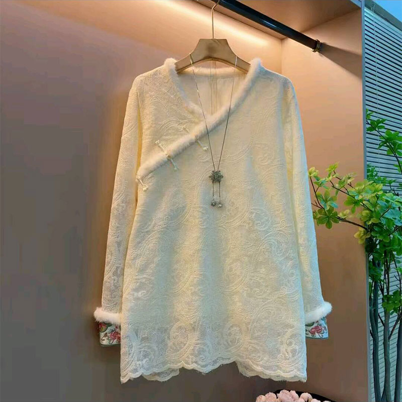 打底衫遮肉宽松气质蕾丝衫