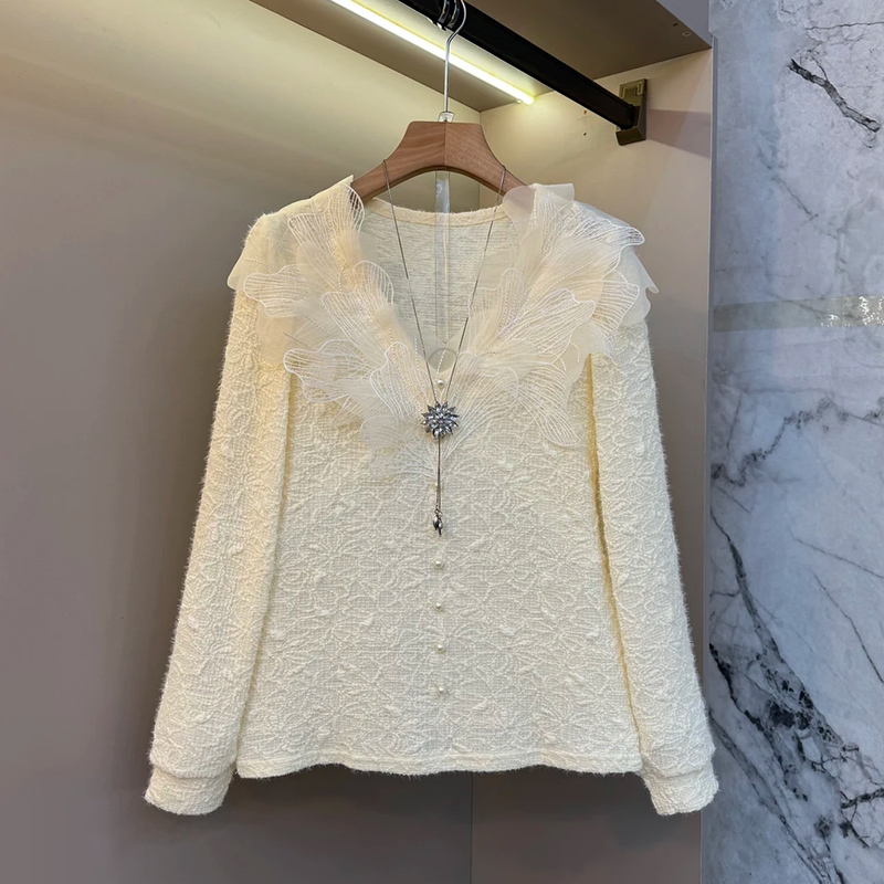 时尚钉珠大码女装花瓣蕾丝大衫