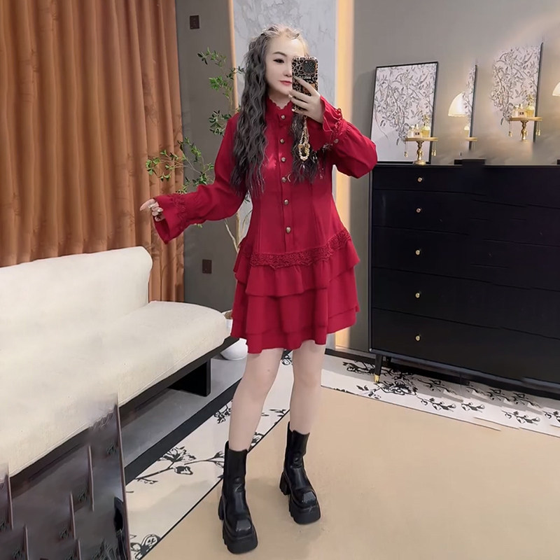 胖妹妹大码女装春季新款时尚复古蕾丝花边立领绑带收腰衬衫连衣裙,女装/女士精品,大码连衣裙,淘宝优惠券,粉丝福利购,淘宝优惠卷