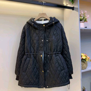 女装 冬季 休闲菱格收腰连帽棉服外套大码 韩版 胖mm宽松上衣女 新款