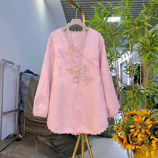 新款 女装 新中式 大码 胖mm宽松上衣潮 复古国风蕾丝拼接大衫 2025秋季