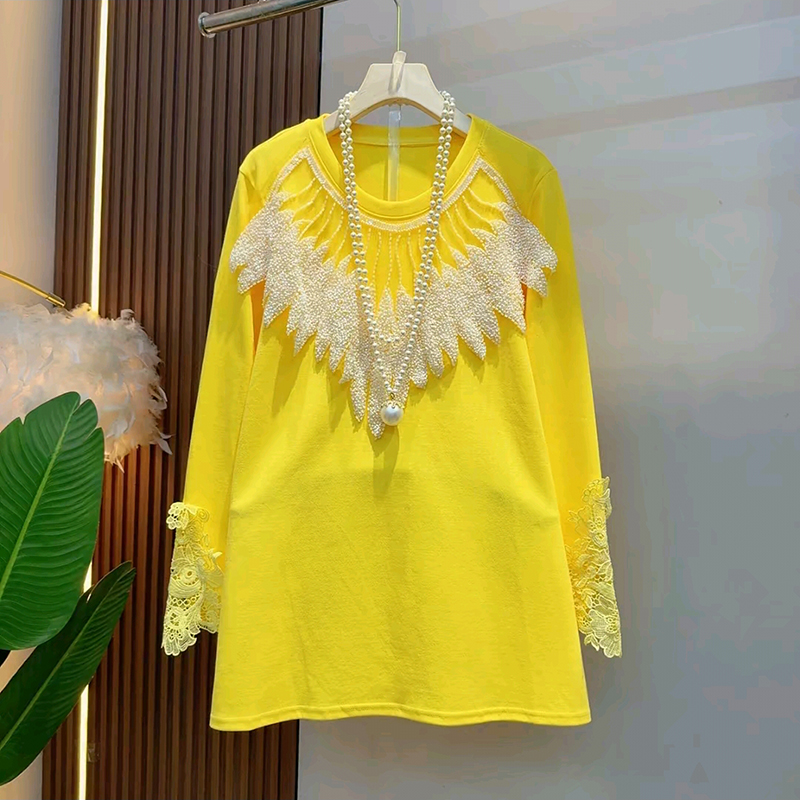 简约风钉珠拼接设计百搭长袖卫衣