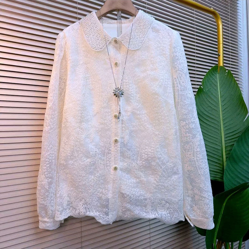 2026春季新款欧货时尚重工钉珠翻领刺绣提花衬衫大码女装减龄上衣,女装/女士精品,大码内搭,淘宝优惠券,粉丝福利购,淘宝优惠卷