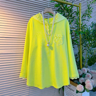 女装 蕾丝花边半开领减龄连帽百搭衬衫 春季 时尚 2026新款 胖妹妹大码