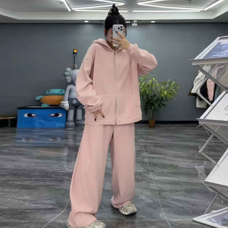 新款大码女装加绒连帽卫衣裤子