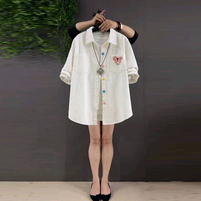 2026春季新款欧货时尚减龄糖果色牛仔衬衫大码女装胖mm宽松上衣女