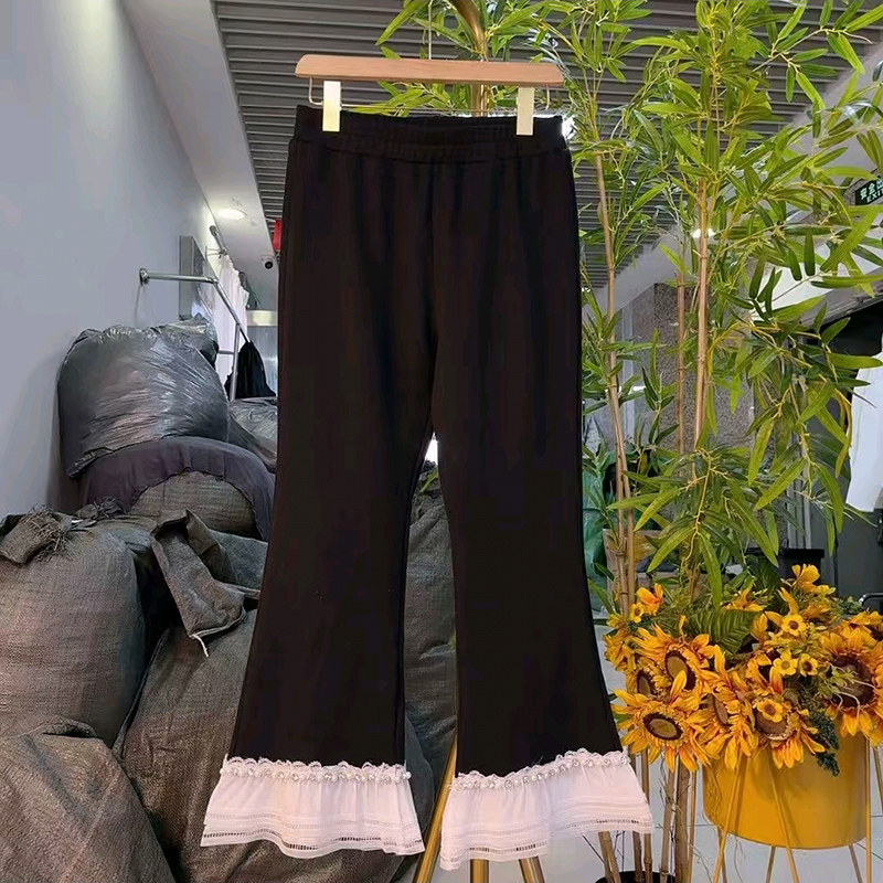 冬季大码女装钉珠厚裤加绒喇叭裤