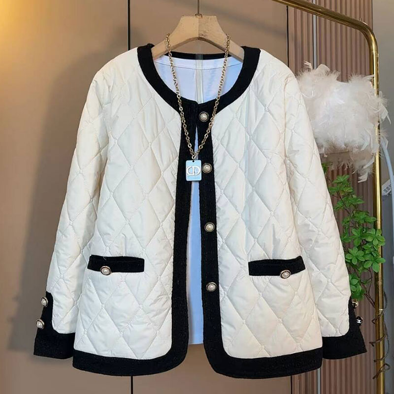 菱形格显瘦小香风棉服外套