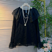 荷叶半开领气质减龄蕾丝刺绣设计百搭衫 胖mm大码 新款 时尚 女装 春季