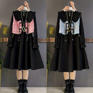 胖妹妹春季新款时尚古风显瘦连衣裙洋气中式马甲大码女装年货套装