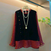 洋气重工拼接丝绒显瘦宽松百搭衬衫 胖mm大码 2026新款 时尚 女装 春季