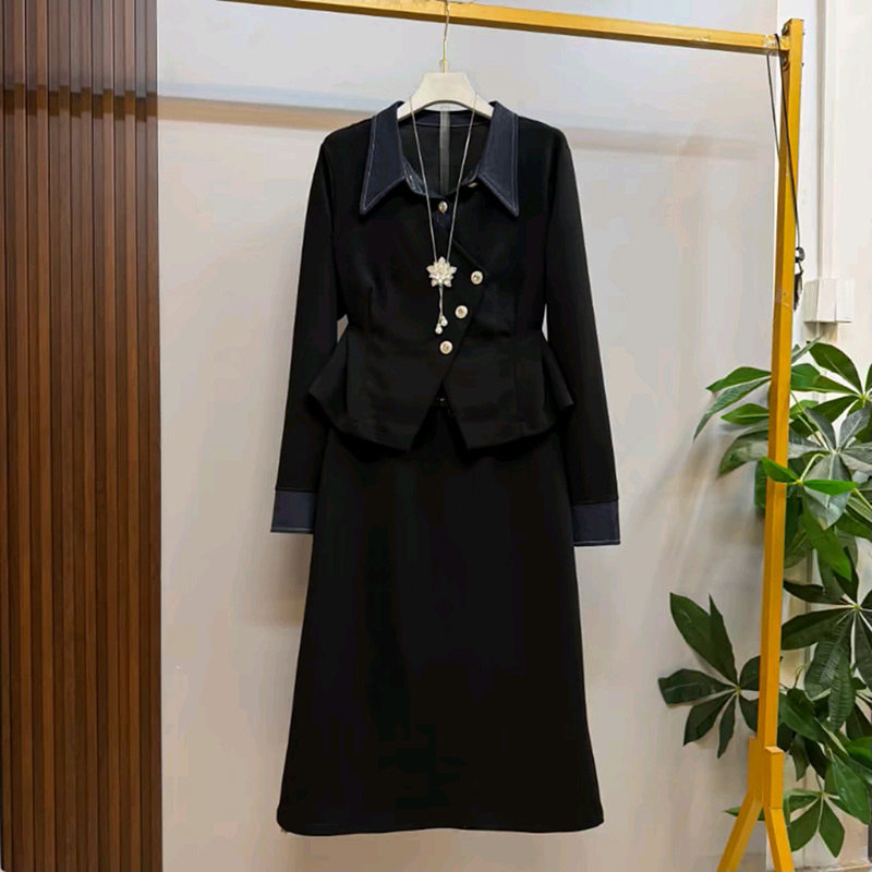 春季新款设计感衬衫领拼接假两件上衣半身裙气质套装胖mm大码女装,女装/女士精品,大码套装,淘宝优惠券,粉丝福利购,淘宝优惠卷