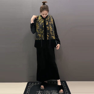 女装 大码 马甲休闲减龄国风盘扣加棉坎肩潮 胖妹妹2023秋冬新款 韩版