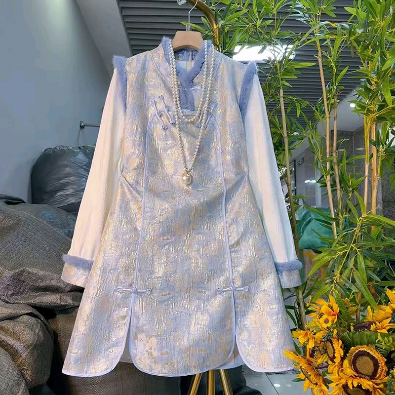 毛边马甲裙大码女装拼接打底衫