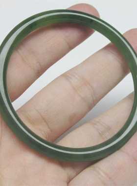 天然玉石和田玉俄罗斯碧玉女款正圈细条美人条苹果绿冰底手镯手环