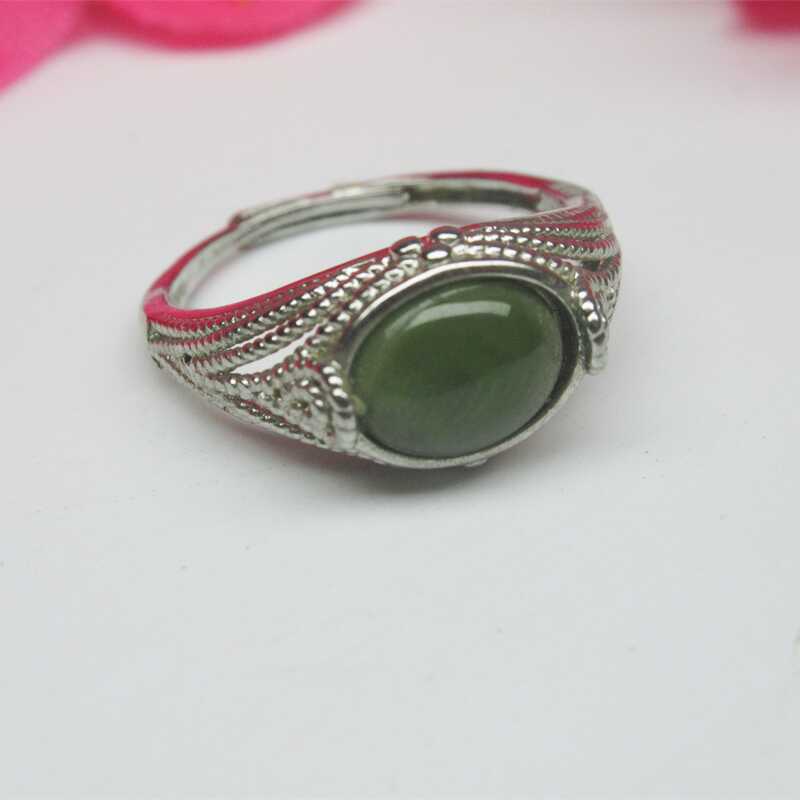 俄罗斯碧玉925银镶嵌戒指天然玉石和田玉女款全新活扣可调节证书