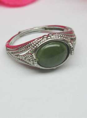 俄罗斯碧玉925银镶嵌戒指天然玉石和田玉女款全新活扣可调节证书