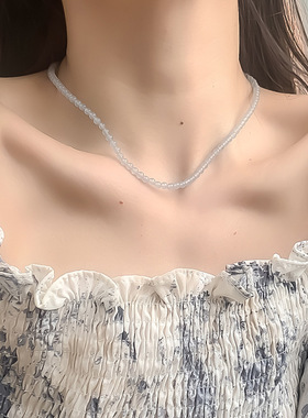 新中式复古手工串珠翡翠玉石项链饰品女气质中古风简约圆珠锁骨链