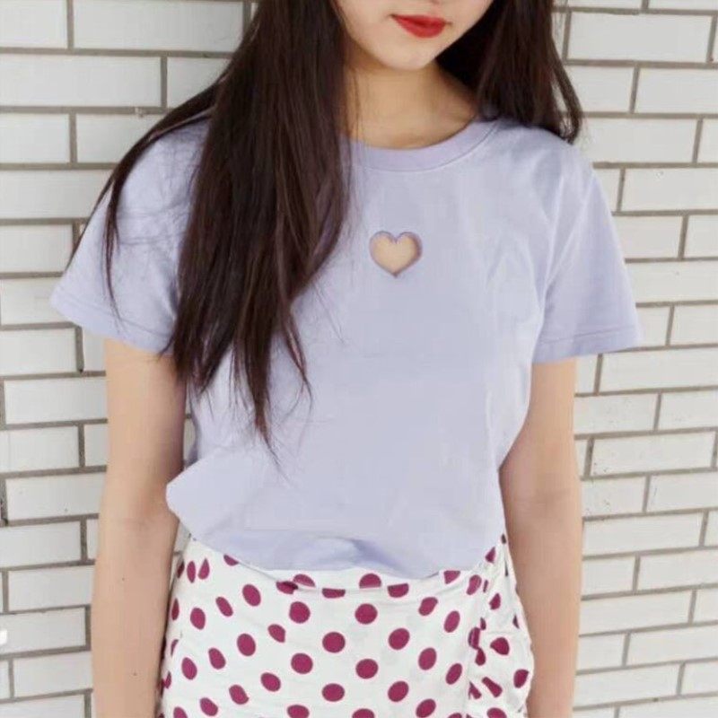 2019春季新款女短袖镂空爱心俏皮T恤学生潮CWDA91555