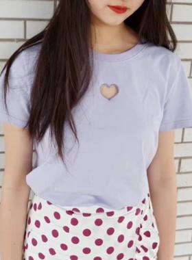 2019春季新款女短袖镂空爱心俏皮T恤学生潮CWDA91555