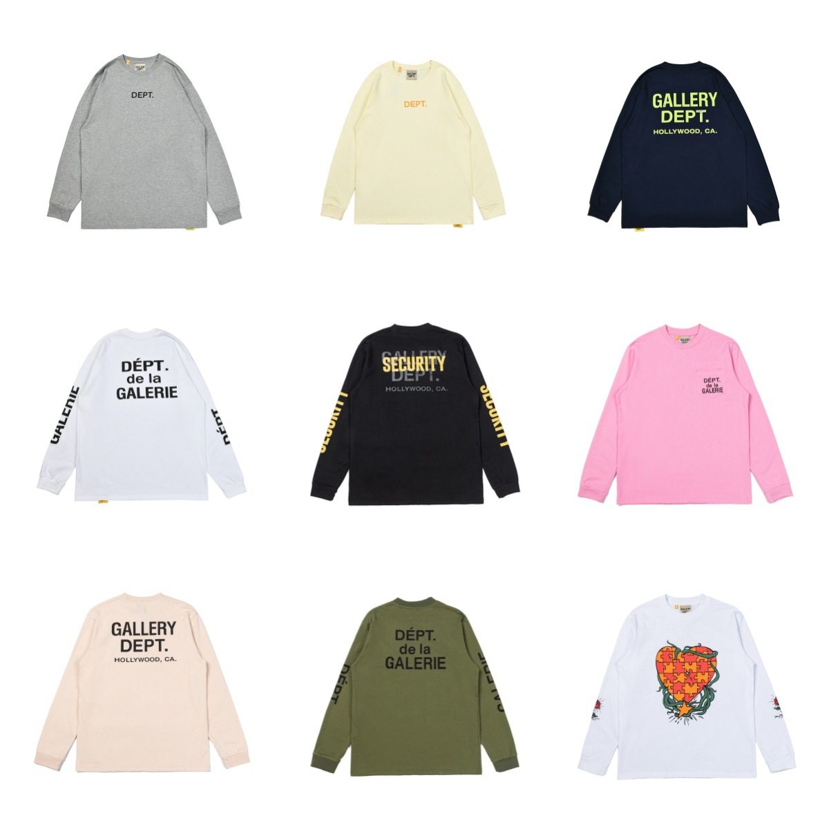 Tuoko欧美跨境潮牌gallery dept字母印花男女宽松纯棉长袖圆领t恤