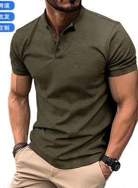 Tuoko欧美 ins跨境 2026夏季速卖亚马逊T恤男士纽扣亨利领运动马