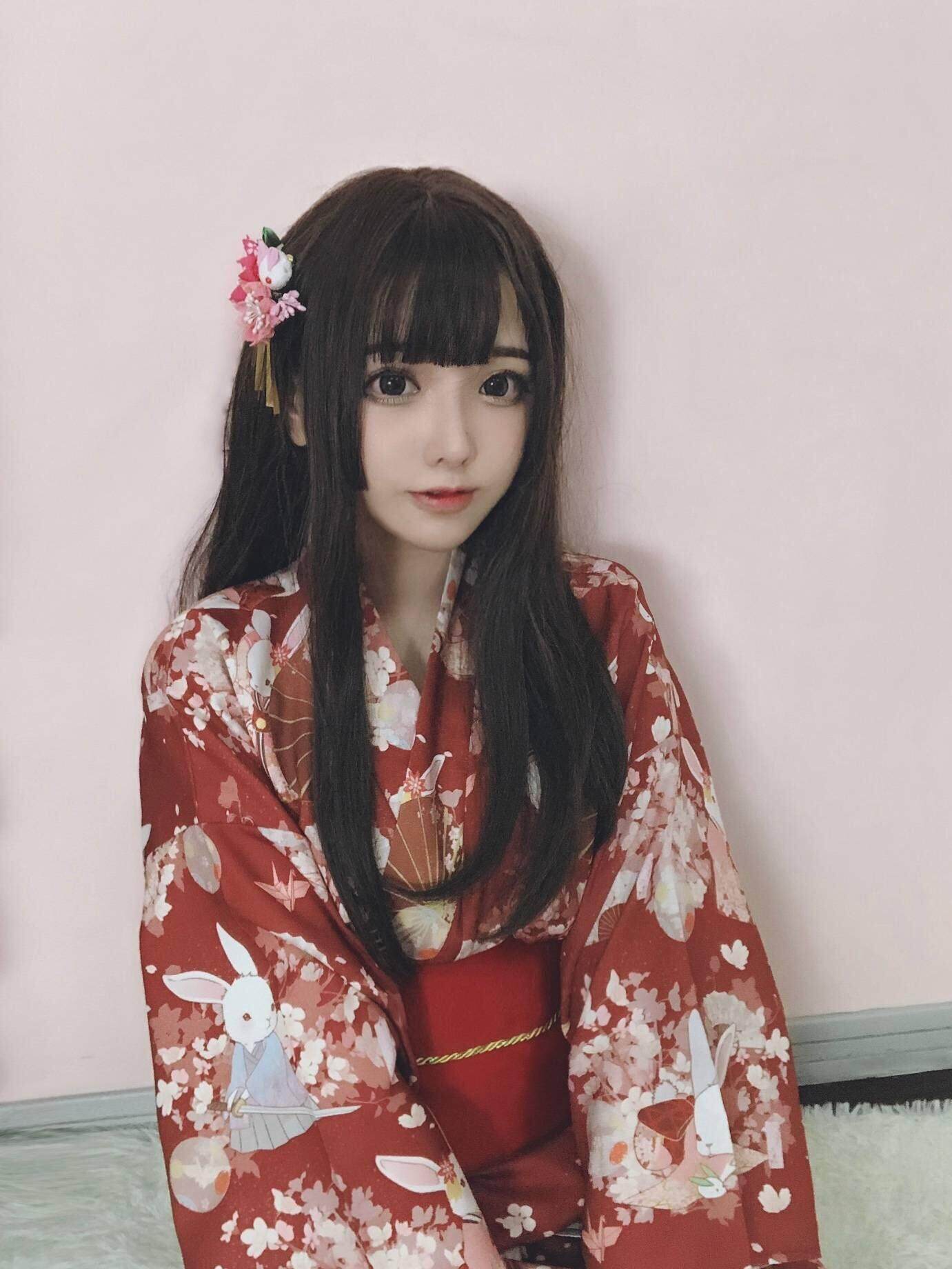 日式和风yukata原创设计可爱樱花猫连衣裙改良浴衣和服女写真cos