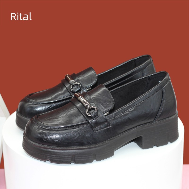 日泰厚底乐福鞋女款2025秋季新款英伦风复古一脚蹬真皮增高小皮鞋