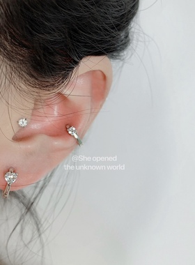 耳骨耳圈新款潮925纯银冷淡风高级感3个耳洞爱桃心耳骨圈耳钉