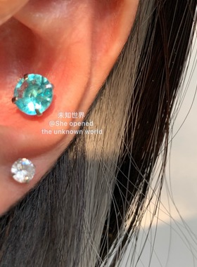 医用钛钢耳蜗钉超闪耳钉女拧螺丝扣高级蓝色钻石耳骨钉2025夏新款