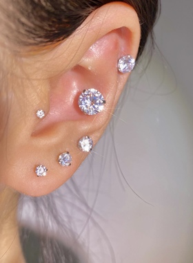 钛合金爆闪耳骨钉防莫桑石耳钉拧球扣螺纹2025新夏季新款钛钢耳钉