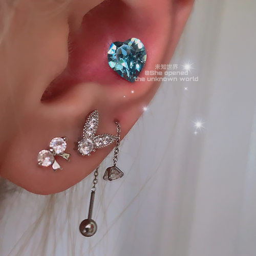 夏新款超闪蓝心耳骨钉钛钢耳蜗钉