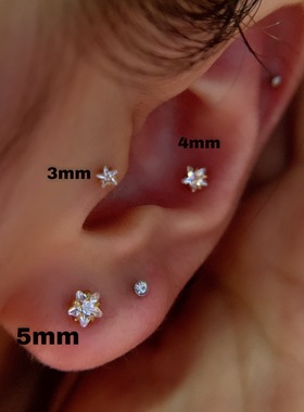 钛钢细针0.8m小耳屏莫桑石五角星平底耳骨钉戴耳机睡觉不用摘包邮